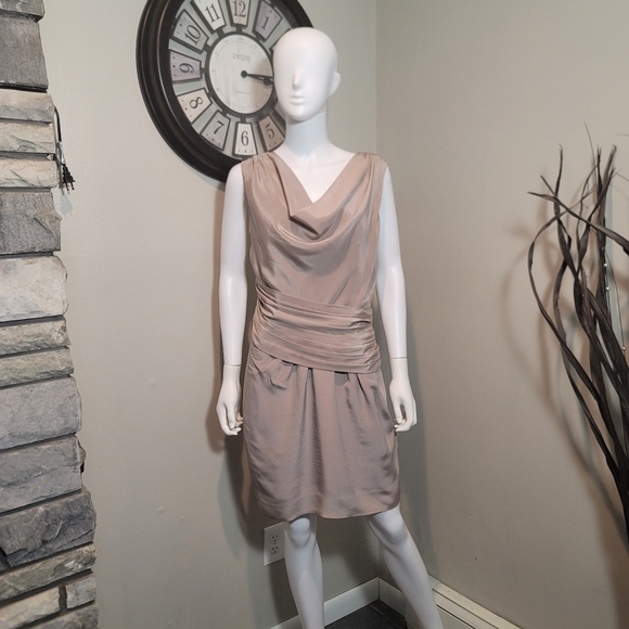 Bebe “Robbie” 100% Silk Cocktail Evening  Cowl Neck Dress Size Large - Picture 3 of 8